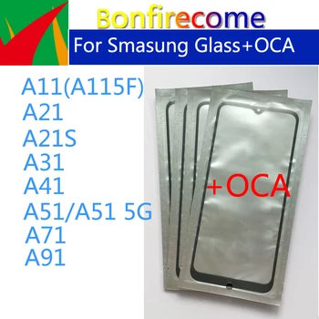 10Pcs\Daudz Par Samsung Galaxy A11 A21 A21s A31 A41 A51 A71 A91 Touch Screen Panelis Priekšējā Ārējā Stikla LCD Objektīvs Ar OCA Līme