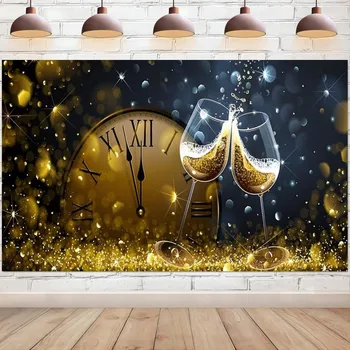 12 O 'Clock Atpakaļskaitīšanas Fons Mirdzēt Bokeh Šampanieti, Vīnu, Fotogrāfijā Fona Jaunā Gada Priekšvakarā Dzimšanas Dienas Svinības Decoration, Banner
