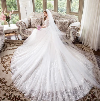 2019 Jaunas Ielidošanas kāzu kleitu pusi Piedurknēm Krāšņs Princese Kleita ilgu vilcienu Kāzu Kleitas Vestidos De Noiva Princesa