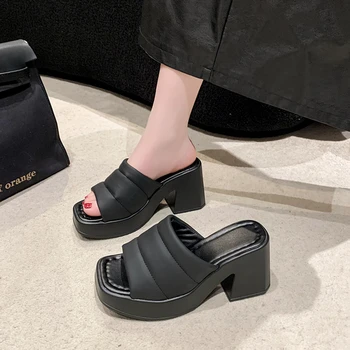 2024 Vasarā Jaunu Sieviešu Modes Augstas Kvalitātes Raupju Papēžu Atvērtu Purngalu Vienkāršu Sieviešu Sandales, Čības, augstpapēžu kurpes Plus Lieluma 42