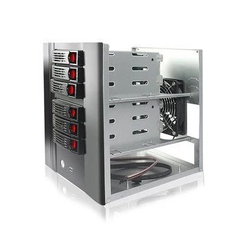 6-bay NAS šasijas 17 × 17 Mājas Mini ITX Mātesplati Black Qunhui Hot Swap Failu Uzglabāšanas Serveri