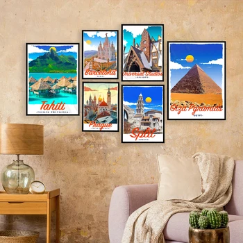 Andalūzijā, Barselonā, Ibiza, Spānija, Polinēzija, Horvātija, Prāga, čehijas Republika, Gizas Piramīdas, Ēģiptes, Maui ceļojumu plakāts