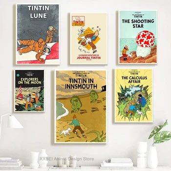 Animācija Tintins Piedzīvojumu Plakātu Mūsdienu Mākslas Sienas Iekštelpu Sienas Uzlīmes, Guļamistabas Gultas Displejs Dekoratīvais Krāsojums