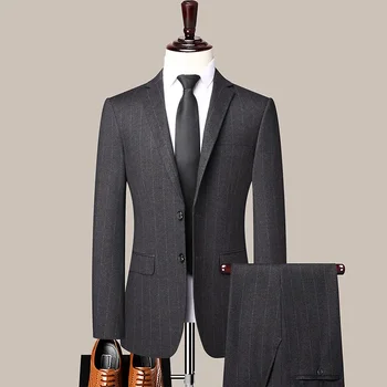 Augstas Kvalitātes (Žakete+ Bikses) Vīriešu Britu Stilu, Elegants Ikdienas Vecākais Vienkāršs Bizness Kāzu Kungi Tērps Divi Gabali