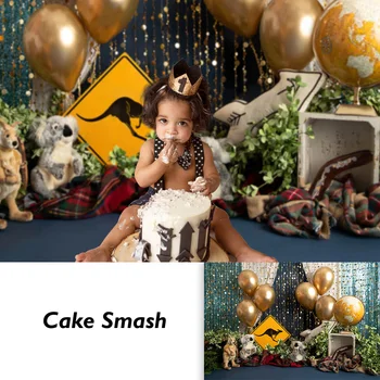 Austrālijas Piedzīvojumu 1. Dzimšanas dienas Kūka Sagraut Fotogrāfijas Fons Koala ķenguru Jaundzimušo Bērnu Dzimšanas dienu Zelta Baloni Pasaulē Aksesuāri