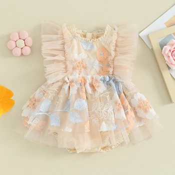 Baby Girl Kleitas Zīdaiņu Pirmās Dzimšanas Dienas Apģērbs Vasaras Tilla Tutu Romper Kleita Jaundzimušo Photoshoot Pasaku Apģērbs