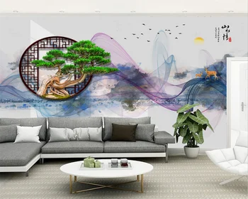 beibehang Pielāgojis jaunais Ķīnas anotācija laipni priedes logu ainavu glezniecības fona papel de parede tapetes
