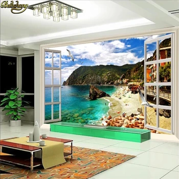beibehang Pielāgotas 3d tapetes, sienas, loga skaisti piekrastes ainava ainava 3D stereo TV fona sienas papīri mājas dekoru