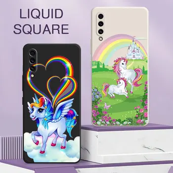 Cute Karikatūra Vienradži Rainbows A30S Case For Samsung Galaxy A50 A7 2018 A30 A20 A70 M30S M31 M32 M51 Šķidruma Silikona Vāciņu