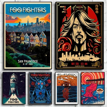 Foo Fighters Komiksu Plakātu Komplekts Rock FF Band Mūzikas Koncerts Segtu Šausmu Kosmosa Svešzemju Skelets Briežu Audekls Drukāt Sienas Mākslas Istabas Interjeru