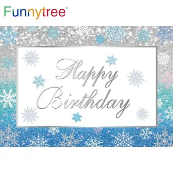 Funnytree Laimīgs, Dzimšanas Dienas Svinības Bērniem Ziemas Fona Sniegpārsliņu Zils Ledus Sudraba Mirdzums Banner Baby Dušas Photobooth Fonu