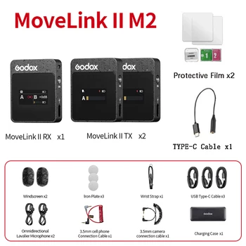 Godox MoveLink II M1 M2 Bezvadu Lavalier Mikrofons Tālruņa Kamera, 2,4 GHz Bezvadu Mikrofona Raidītājs Uztvērējs PRO Studio komplekti