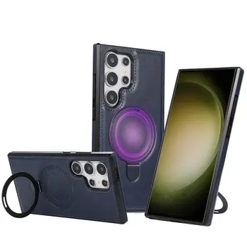 Gredzens Turētāja Statīvs Ar Magnētisko Tālrunis Case For Samsung Galaxy S23 S24 S22 Ultra Plus + Triecienizturīgs Mākslīgās Ādas Vāks