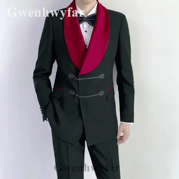 Gwenhwyfar 2021. gada Rudenī Jaunu Pielāgotu Black Tendence Stila Kungu Puse Vīriešu Līgavainis Kāzu Uzvalku Uzvalks, Žakete, 2-piece Set