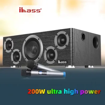 Ibass Solomax 200W lieljaudas Portatīvo Koka Bluetooth Skaļruņu Mājas Karaoke Stereo Surround Subwoofer TV Šķiedras Koaksiālais Skaļrunis