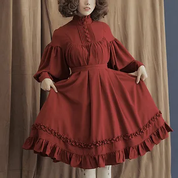 Japāņu Gothic Vintage Lolita Puse Kleita Sievietēm Melna Kokvilnas Garām Piedurknēm Mīksts Elegants Vakara Princese Kleitas Salds 2023 Jaunas