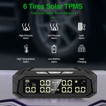 JAUNAS Auto TPMS Riepu Spiediena kontroles Sistēmu, Saules Enerģijas Ciparu Displejs, Auto Drošības Signalizācijas Sistēmas Ar 6 Ārējām Sensori