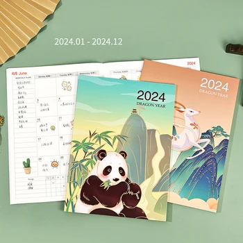 Kawaii Panda Briežu Grāmatiņa Plānotājs 2024. Gadam Kalendārs, Notepad Ikmēneša Plānotājs, Uzdevumu Saraksts Programmu Grafiku Organizators Biroja Piederumi