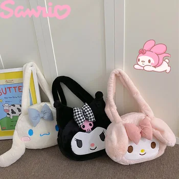 Kawaii Sanrio Hello Kitty Plīša Somas Kuromi Cinnamoroll Manu Melodiju Animes Messenger Bag Cute Meitene Katru Dienu Salda Pleca Soma