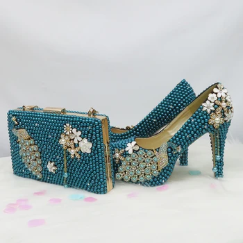 Krīklis Blue Pearl kāzu kurpes ar atbilstošām maisiņi līgavas augstpapēžu kurpes platformas kurpes Apaļu Purngalu Modes Kurpes un Soma, Uzstādiet Apaļo Purngalu
