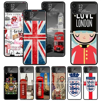 Londona, Apvienotā Karaliste-Anglija Karogu Druka Case For Samsung Galaxy Z Flip 3 4 5 5G Black Grūti mobilā Telefona Apvalks ZFlip3 Flip4 Flip5