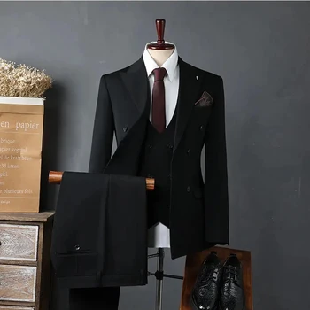 Luksusa 3 Gabali, Vīriešu Uzvalku tīrtoņa Krāsu Kostīmi, Žakete+Bikses+Veste Biznesa Kāzu Modes Slim Fit Biroja Komplekti, Liela Izmēra