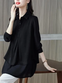 M-3XL 2024. gadam Sieviešu Eiropas Stila Modes Elegants Birojs Dāma Darba Pogas, Kreklu Gadījuma Melnu Tuniku Peplum Top un Blūzes LJ236