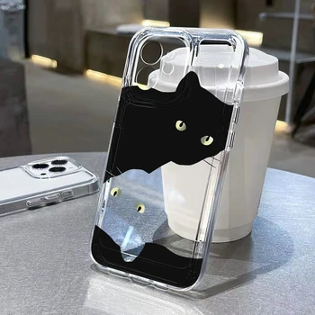 Melni Balts Kaķis Silikona Tālrunis Lietā Par iPhone 11 12 13 14 15 Pro Max X XS XR 7 8 14 15 Plus SE 2020 2022 Mīksto Triecienizturīgs Vāks