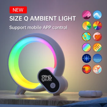 Multifunkcionāla Bezvadu RGB Krāsains Modinātājs Bluetooth Audio Atmosfēru Nakts Gaisma Galda Modinātājs Mājās Lampas
