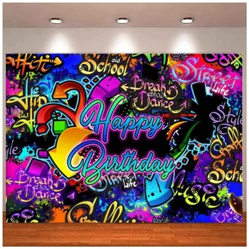 Neona Grafiti Dzimšanas dienu Fotogrāfijas Fons Retro Hip Hop 80's, 90 Puse Fona Tumši Spīd Murmināt Dzimšanas dienas svinības Rotājumi