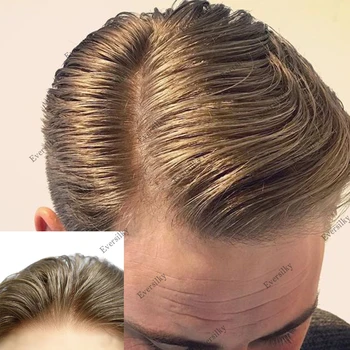 Neredzams Mezgls Plānas Ādas Pilna Pu Bāzes Toupee Vīriešiem Dabas Aukla, Vīriešu Parūka Pelnu Blonda Remy Human Hair Protēžu Sistēmām