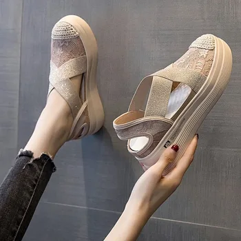Oraqwlj Sieviešu Retro Šūšanas Acs Dzīvokļi Vasaras Kurpes 2023 Mokasīni Modes Sandales Sieviete Elastīgs Pārsējs Gadījuma Platformas Sandales