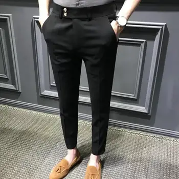 Pasakains Vīriešu Uzvalku Bikses Slim Fit nodilumizturīga Zip Up Devītā Uzvalku Bikses Office Pogas Devītā Uzvalku Bikses Ikdienas Apģērbu
