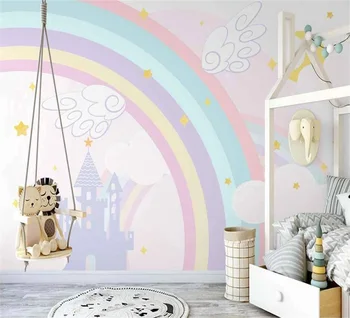 Pasūtījuma mūsdienu wall papers mājas dekoru jauno Ziemeļu puses-krāsotas varavīksnes bērnu istabas Karikatūra foto sienas 3d tapetes