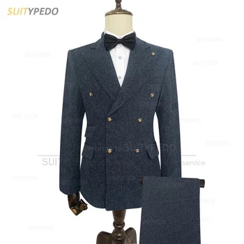 Polka Punktiņi Vīriešu Slim Fit Uzvalks Modes Dizainu, Uzņēmējdarbības Kāzu Elegants Tuxedos Iestatīt Pielāgotu Dubultā Krūtīm, Žakete, Bikses 2gab