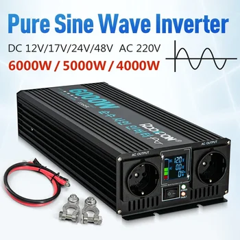 Pure Sine Wave Inverter DC 12V/17V/24V/48V, Lai AC 220V Maksimālā Jauda 6000W 5000W 4000W Saules Inverter Jauda Banka Stacijas Konvertētājs