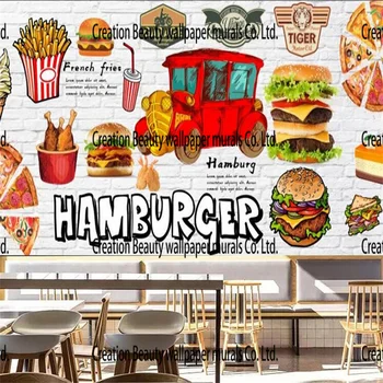 Retro Ķieģeļu Sienas 3D tapešu Ātrās ēdināšanas Restorānu Rūpniecības Dekoru Burger Cepta Vistas Uzkodu Bārs Custom Sienas Tapetes