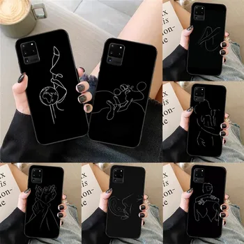 Seksīgā Līnija Mākslas Tālrunis Case For Samsung Galaxy S23 S21 S22 S10 S8 S9 Plus Ultra Soft Black Tālruņa Vāciņu