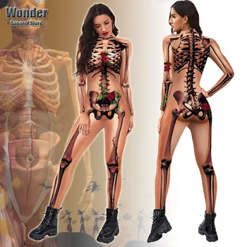 Sievietes Vīrieši Cilvēka Ķermeņa Skeleta, Muskuļu 3D Drukāšanas Jumpsuit Pieaugušo Cosplay Kostīmi Halloween Puse Lomu Spēlē Saģērbt Apģērbs