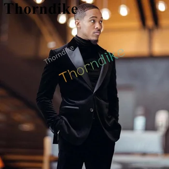 Thorndike 2022 Pasūtījuma Lieluma Modes Stila Melna Samta Līgavainis Uzvalku Maksimālā Atlokiem Vīriešu Uzvalks Modes 2 Gabals Kāzu Žakete