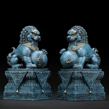Tīra vara lauvas statuja, Ķīniešu stila misiņa valdonīgs talismans mūsdienu skulptūru, amatniecību,Mājas apdare roku sagatavots lauvas statuja