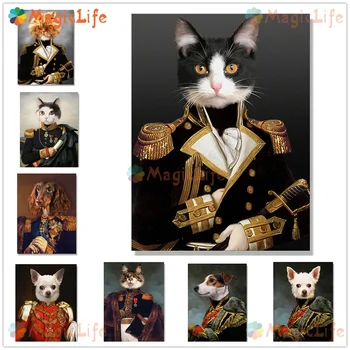 Vintage Pet Cat Warrior Suņu Portretu Ziemeļvalstu Plakātu Sienas, Attēlus Dzīvojamās Istabas Sienas Mākslas Audekls Gleznošanai Mājas Dekoru Bez Rāmīša