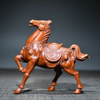 Ķīnas Vintage Boxwood Cirsts Zirgu Statuja Skulptūru Kolekcija Jauka Mākslas Darbu