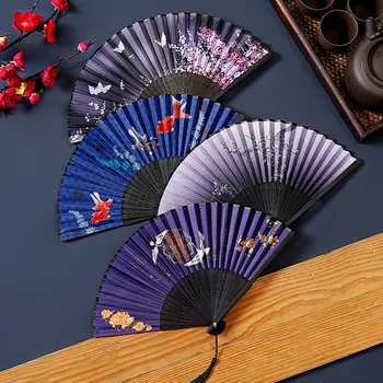 Ķīniešu stilā locīšanas ventilators seno ventilators pušķis krāsošana, seno vīriešu Hanfu rokas aksesuārus deju fanu mājas apdare